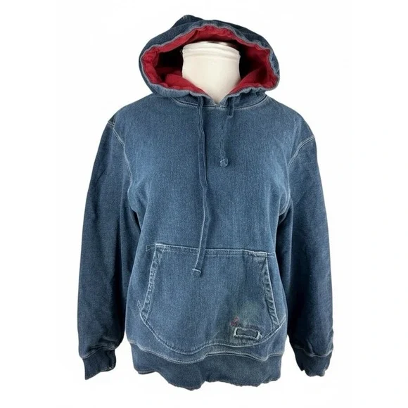 Vintage Gap x RED Hoodie Large Navy Distressed LS Fleece Lined Street Grunge Y2K - Picture 16 of 16